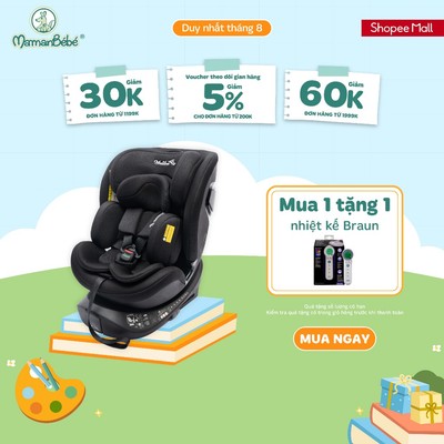 (MamanBébé chính hãng) MalibuAir Luna Ghế Ngồi Ô Tô Cho Bé - ISOFIX - Xoay 360°- Sơ Sinh-12 Tuổi (40-150cm) - Màu Đen/Be