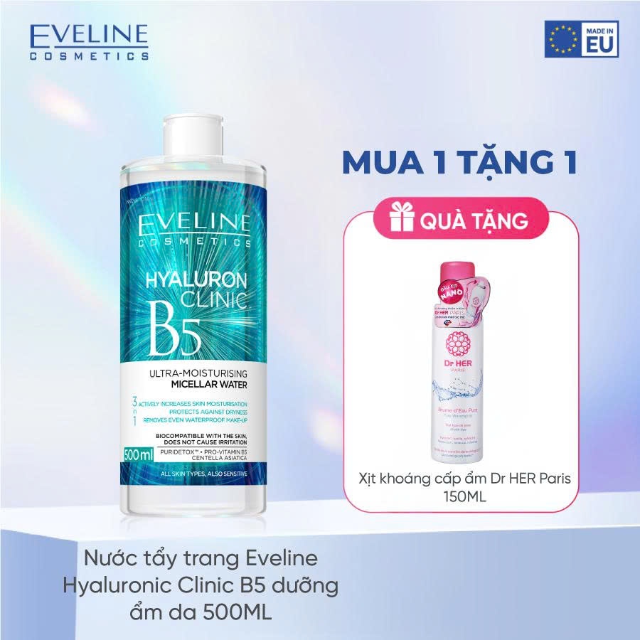 Nước tẩy trang Eveline Hyaluron Clinic B5 dưỡng ẩm da 500ML