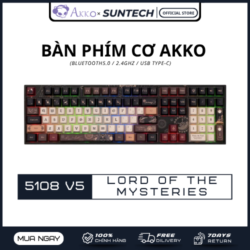 Bàn Phím Cơ AKKO 5108 V5 Lord of the Mysteries Fullsize 3 Mode 8KHz Hotswap Pin 10000mAh Creamy Yell