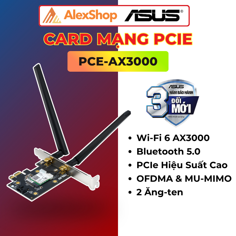 ASUS PCE-AX3000 Card mạng PCIe WiFi 6, Blutetooth 5.0, Chuẩn AX3000 (Tray no box)