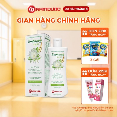 Dung dịch vệ sinh phụ nữ Emhappy Silky (hương hoa quỳnh, hoa hồng) giúp làm sạch nhẹ nhàng, bảo vệ vùng kín-chai 120ml