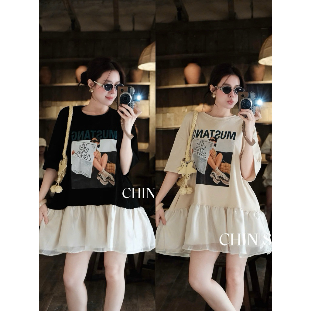 Váy suông [ Min&Chin Studio chuẩn]  cottong hình chân voan