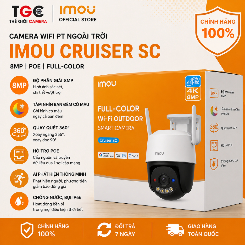 Camera Wifi PT Cruiser SC 8MP IMOU IPC-K7FP-8V0N hỗ trợ POE