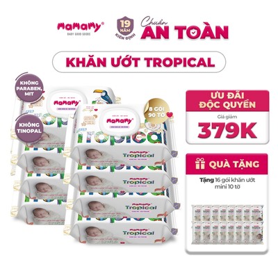 [MUA 8 TẶNG 16] MUA 8 gói khăn ướt Tropical 90 tờ TẶNG 16 gói khăn ướt mini 10 tờ