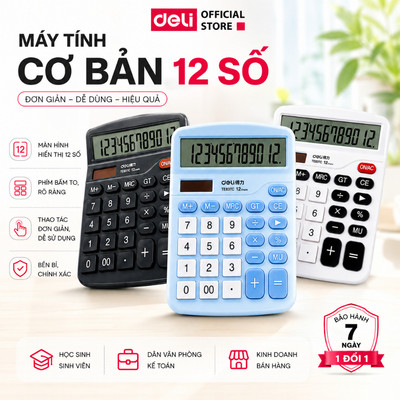 Máy Tính Cầm Tay Để Bàn 12 Số DELI - Màn Hình LCD Góc Nghiêng Đế Chống Trượt Máy Tính Cơ Bản Cho Văn phòng và Kinh Doanh