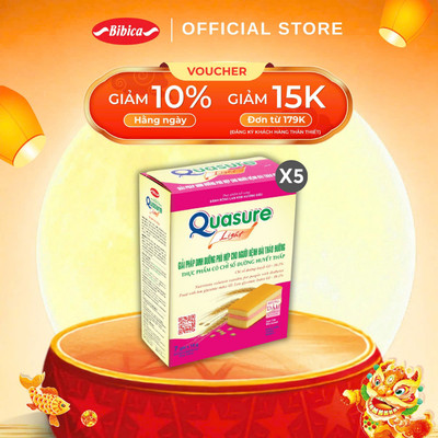 Combo 5 Hộp Bánh Bông Lan Quasure Light Dâu Bibica 126g