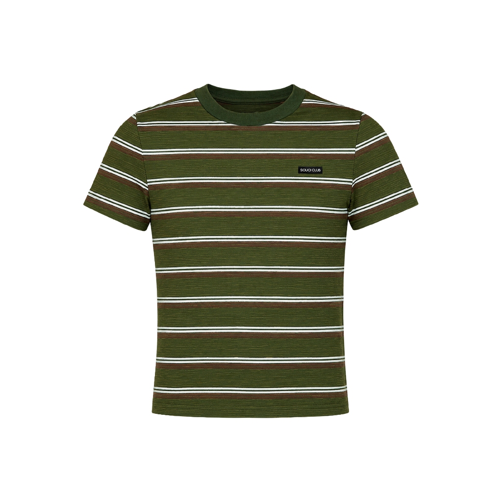 Áo Thun Sọc Nữ SOUCI CLUB Xanh Lá Logo Vải 290gsm - SC 2 STRIPED T-SHIRT