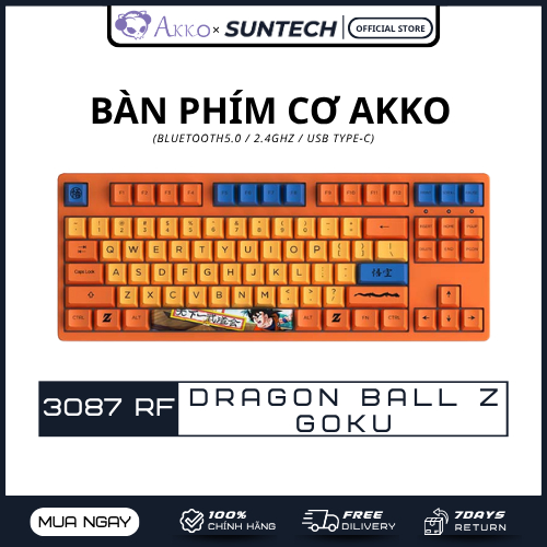 Bàn Phím Cơ AKKO 3087 RF Dragon Ball Z Goku TKL 87 Phím 2 Mode 2.4G Type C Foam Tiêu Âm Keycap PBT C