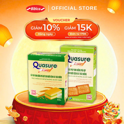 Combo Mix 2 Hộp Bánh Quasure Light Bibica Bông Lan Cốm 126g/Bánh Quy 140g- Dành cho người ăn kiêng, tiểu đường