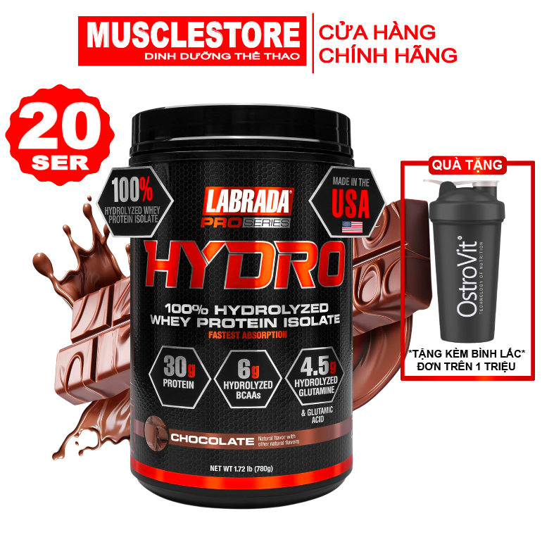 Sữa Bột Labrada HYDRO WHEY 2Lbs (20 Lần Dùng), Bổ Sung 30G Whey Protein 100% Hydrolyzed Isolate