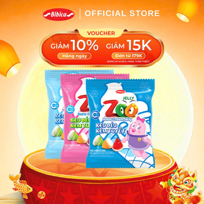 (NEW) Combo Kẹo Dẻo Kem Tuyết Zoo Bibica 25g - Mềm Dẻo Hương Trái Cây Mix Vị Nho, Chuối, Đào