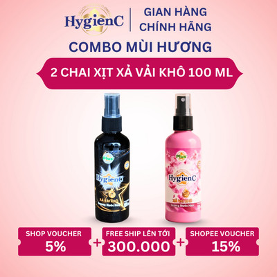 Combo 2 Chai Xịt Thơm Vải HygienC Plus 100 ML/Chai (1 Hương Hoa Hồng + 1 Hương Hoa Mẫu Đơn)