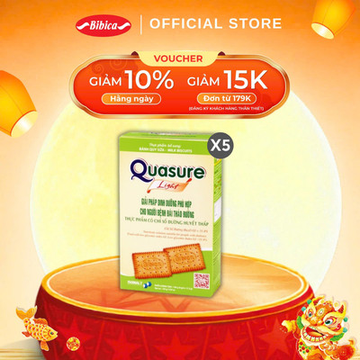 Combo 5 Hộp Bánh Quy Quasure Light Sữa Bibica 140g - Thực phẩm dành cho người ăn kiêng, tiểu đường