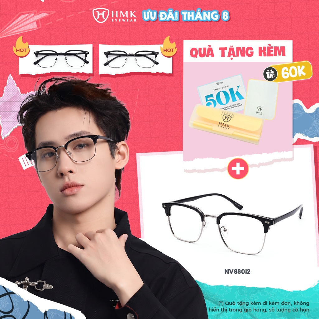 Kính Nửa Gọng HMK Eyewear Thời Trang Hàn Quốc Unisex Nhiều Màu Trendy Hợp Mọi Dáng Mặt - NV88012