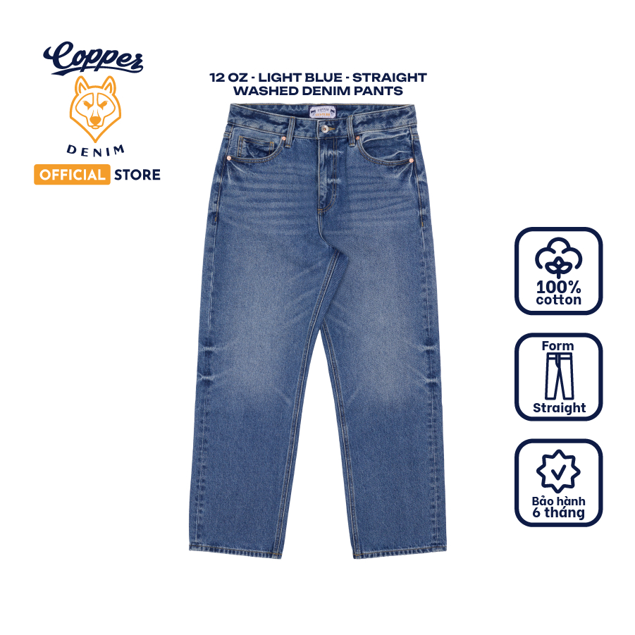 [NEW] Quần Jeans Nam Dáng Straight 12Oz - màu light blue, onewashed denim - Copper Denim