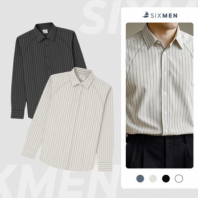 Combo 2 Áo Sơ Mi Nam Sọc Raven SIXMEN Tay Dài Vải Tuytsi Cao Cấp Chống Nhăn Regular Fit Lịch Lãm