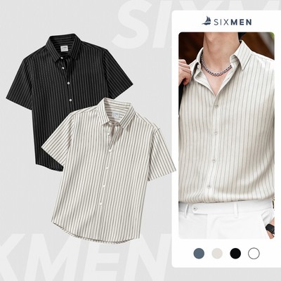 Combo 2 Áo Sơ Mi Nam Kẻ Sọc Raven SIXMEN Tay Ngắn Vải Tuytsi Cao Cấp Chống Nhăn Regular Fit Lịch Lãm