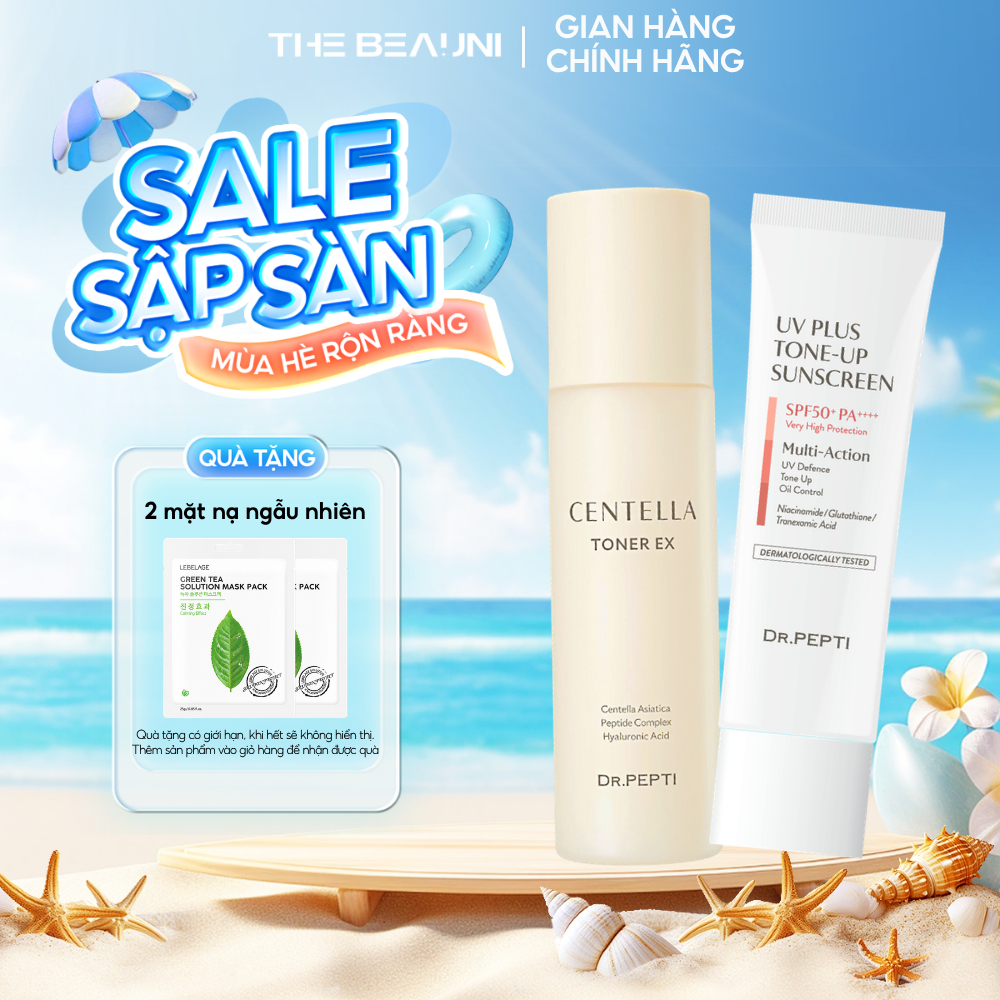 Combo Nước Hoa Hồng và Kem Chống Nắng UV Plus Tone-up Sunscreen Dr Pepti 50ml