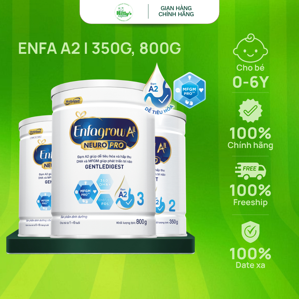 Sữa bột Enfa A2 NeuroPro số 1,2,3 350g, 800g đạm A2 GentleDigest dễ tiêu hóa MFGM PRO DHA chất xơ FO