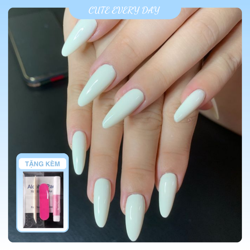 Móng giả nail box sơn thủ công móng trắng trơn basic - Nail trắng bóng Tặng keo dũak