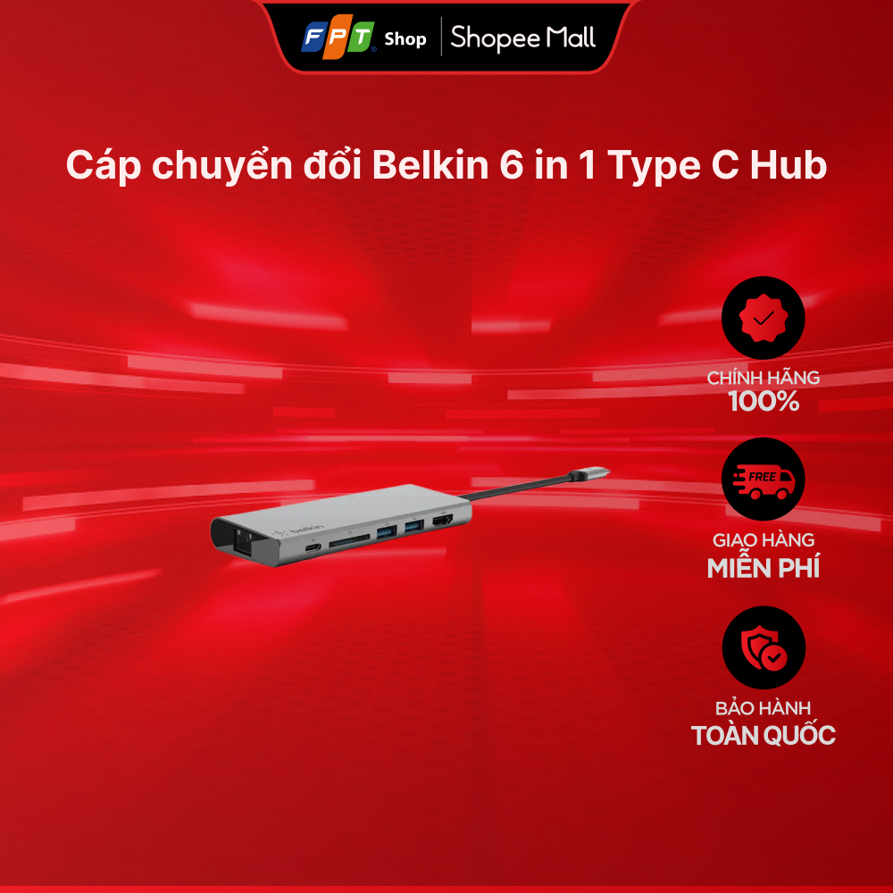 Cáp chuyển đổi Belkin 6 in 1 Type C Hub