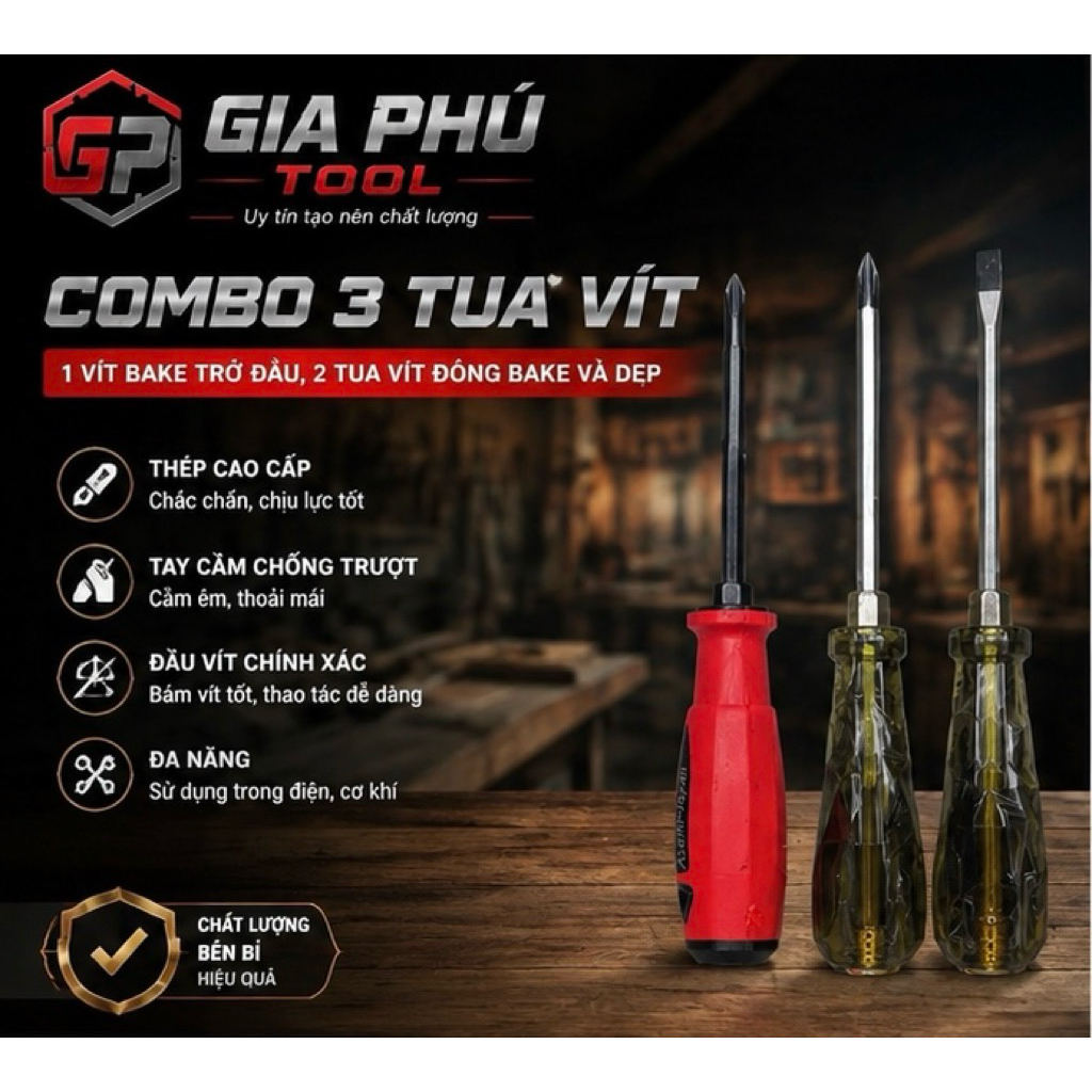 Combo 3 tua vít (1 bake trở đầu, 2 đóng bake và dẹp)