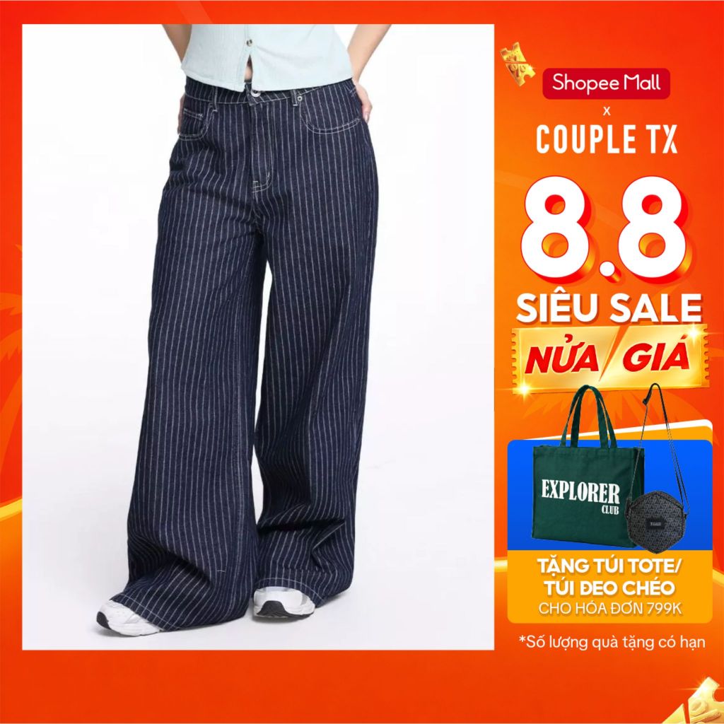 Quần Jean Nữ Sọc Ống Rộng Couple TX Stripe Wide Leg Denim WJE 2032