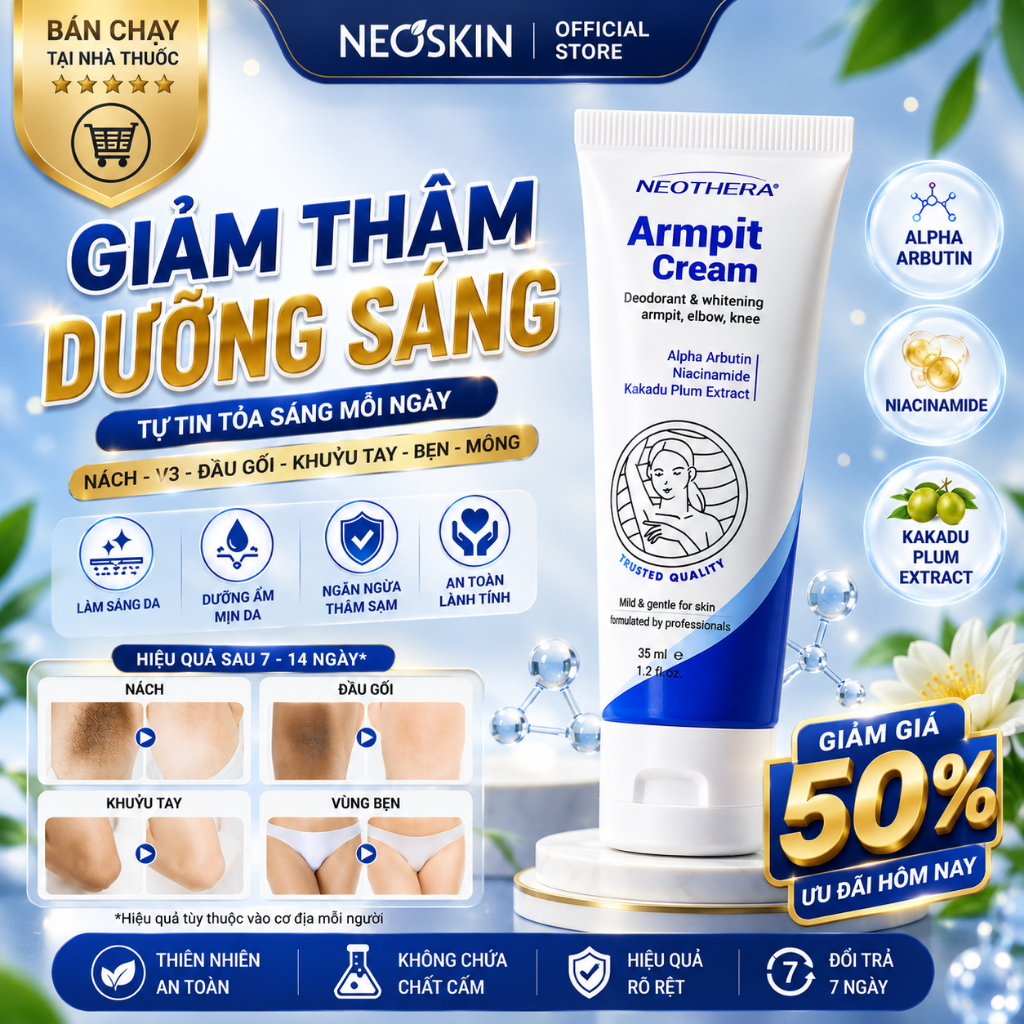 Kem Dưỡng Sáng Giảm Thâm Nách ARMPIT Cream NEOTHERA 35gr - Cho Vùng Nách, Mông, Bikini