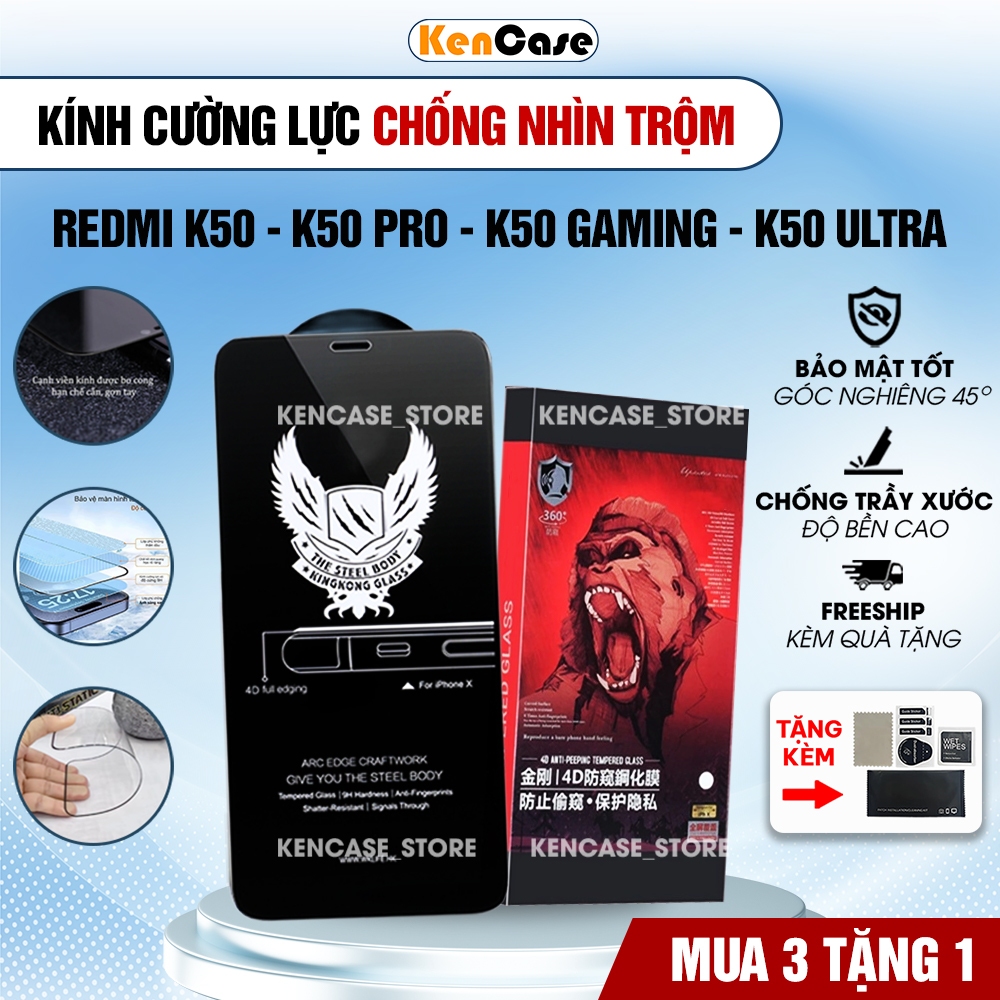 Kính cường lực Redmi K50 / K50 Pro / K50 Gaming / K50 Ultra chống nhìn trộm full màn, phủ nano chống