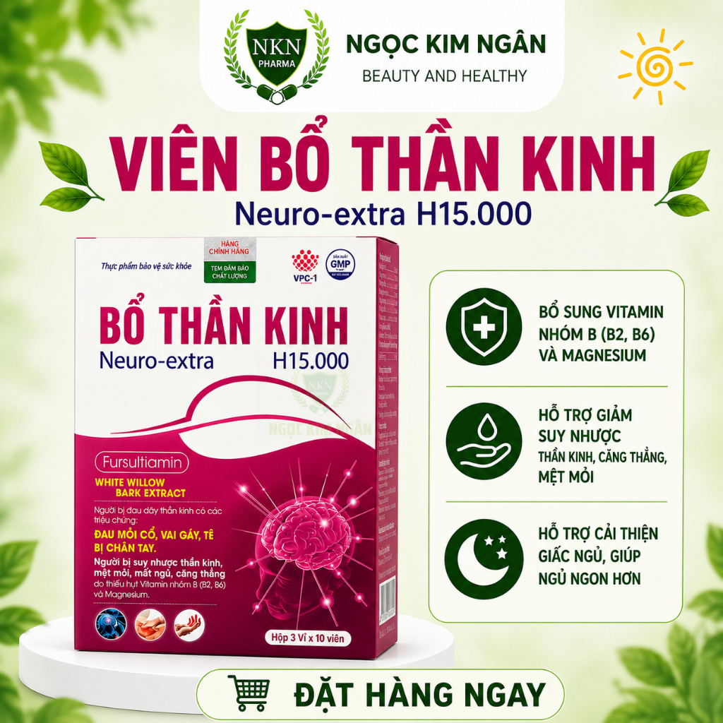 Viên Bổ Thần Kinh Neuro-extra H15.000 - Hỗ trợ giảm mệt mỏi, căng thẳng, ngủ ngon - Hộp 30 viên