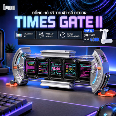 Đồng Hồ Decor Times Gate Divoom 5 màn hình LED IPS 45 RGB 1.6 triệu màu, Hiển Thị Dự Báo Thời Tiết, Lịch - BH 12 tháng