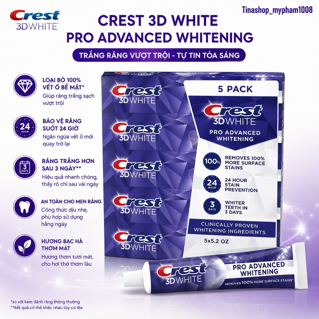 Kem Đánh Răng Crest 3D White Pro Advanced Whitening 147g
