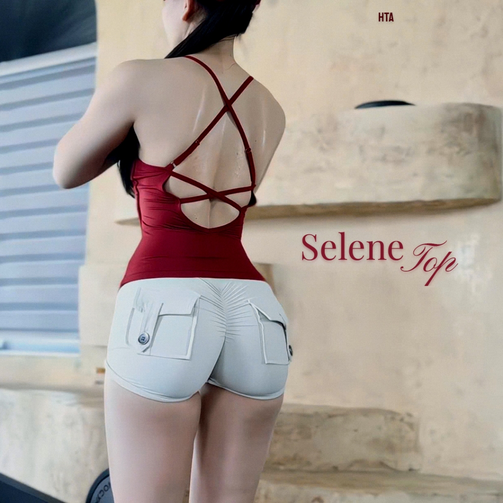Áo Đan Dây HT Apparel Selene Top - Áo Hở Lưng Tập Gym, Yoga, Pilates, Sẵn Mút Rời, Chiết Eo, Co Giãn