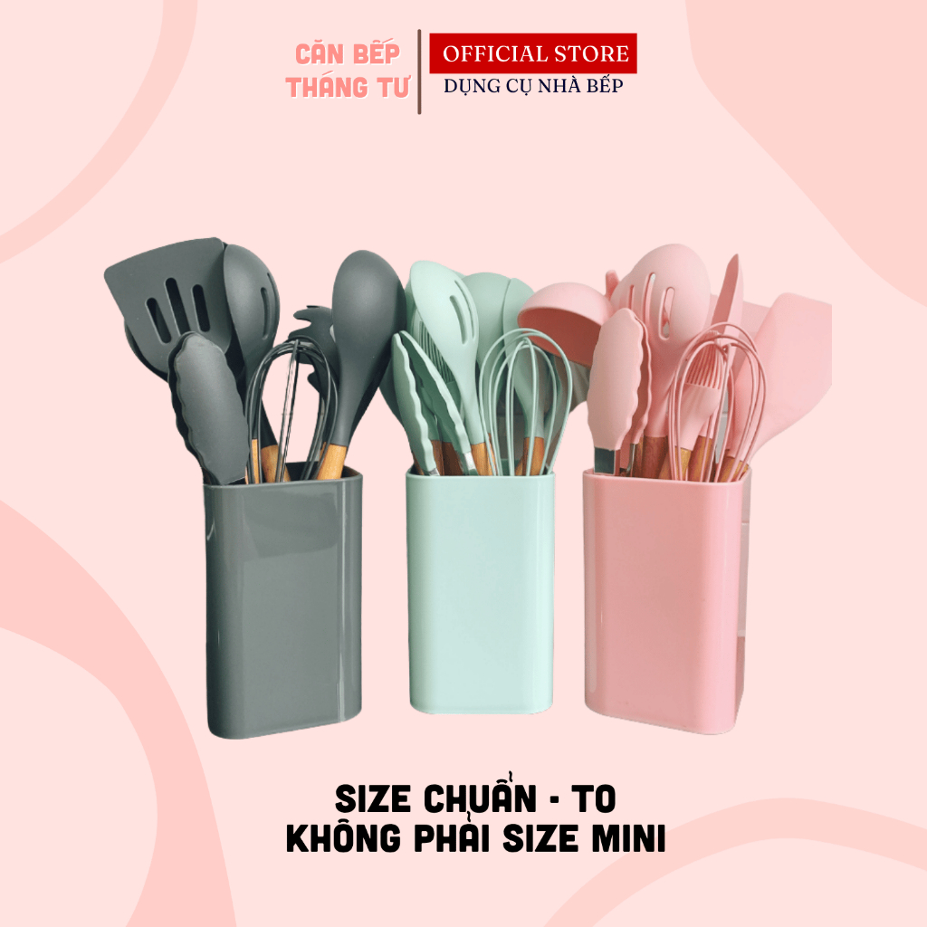 Bộ Dụng Cụ Nhà Bếp Silicon 11 Món Cao Cấp Chống Dính Chịu Nhiệt Cao Không BPA An Toàn Sức Khỏe DCS