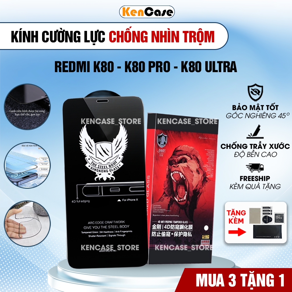 Kính cường lực Redmi K80 / K80 Pro / K80 Ultra chống nhìn trộm full màn, phủ nano chống bám vân | CN