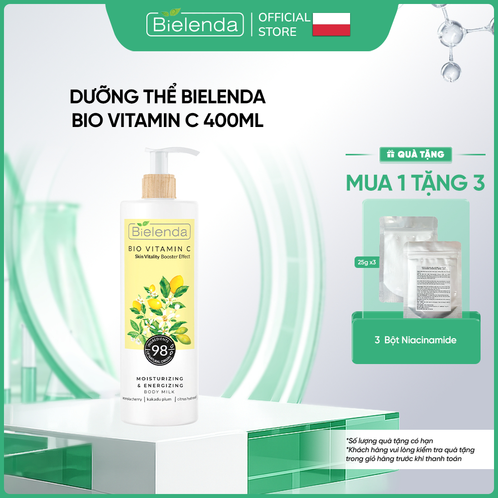[MUA 1 TẶNG 3 BỘT NIA 25G] Sữa dưỡng thể trắng da Bielenda Bio Vitamin C bảo vệ da toàn diện 400ml