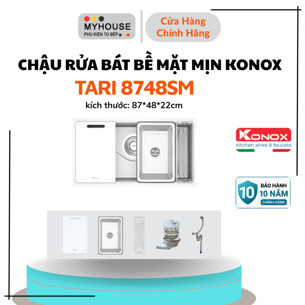 Chậu rửa bát 1 hố Konox Tari 8748SM, Bồn rửa chén 1 hố lớn - Bảo hành 10 năm
