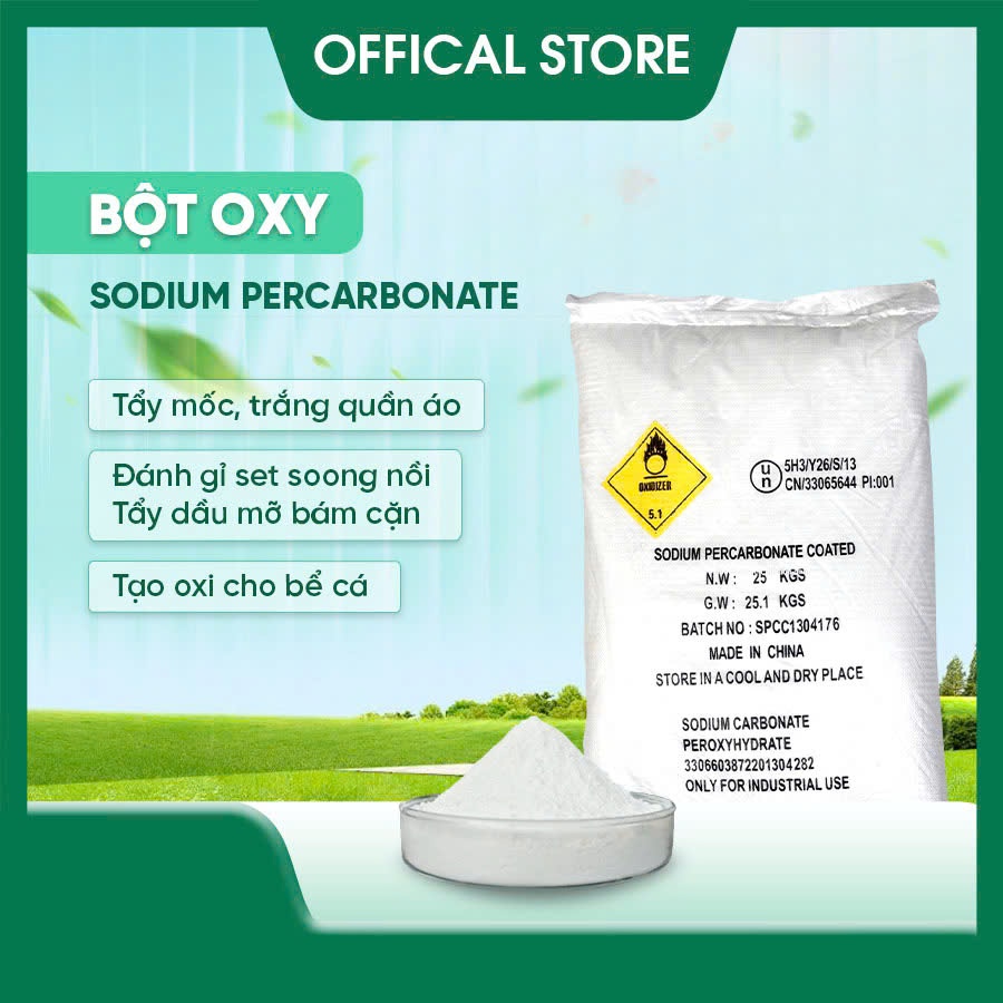25kg Bột Oxy (Sodium Percarbonate) , Hỗ Trợ Tăng Oxy Ao Cá, Làm Sạch & Tẩy Trắng Đa Năng