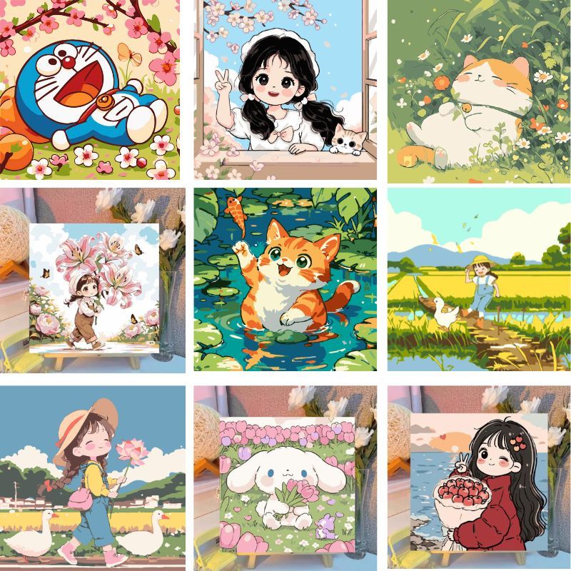 Tranh hóa số, tranh tô màu theo số,tranh sơn dầu, tô màu tranh theo số hoạt hình sin doraemon có khu