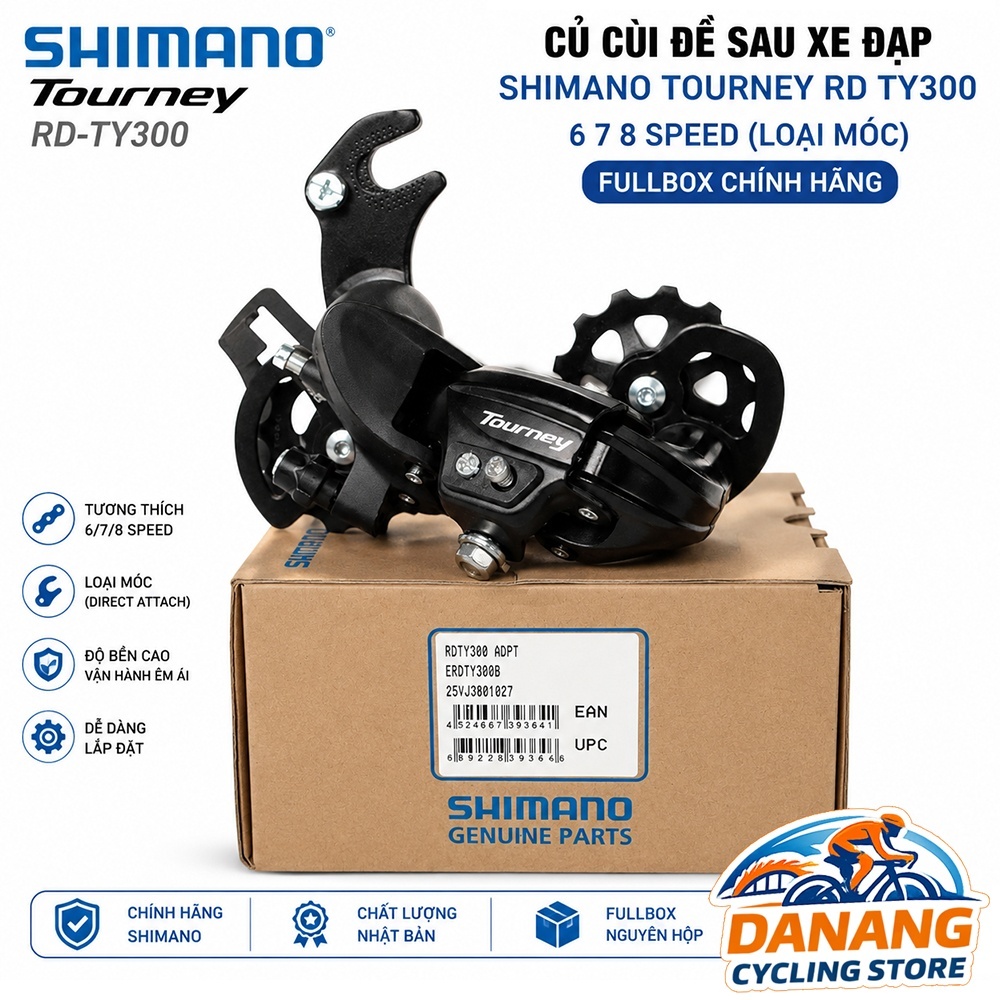 Củ Đề Sau Xe Đạp SHIMANO Tourney RD-TY300 6/7/8 Tốc Độ – Mới 100% Full Box Chính Hãng, Loại Gắn Móc