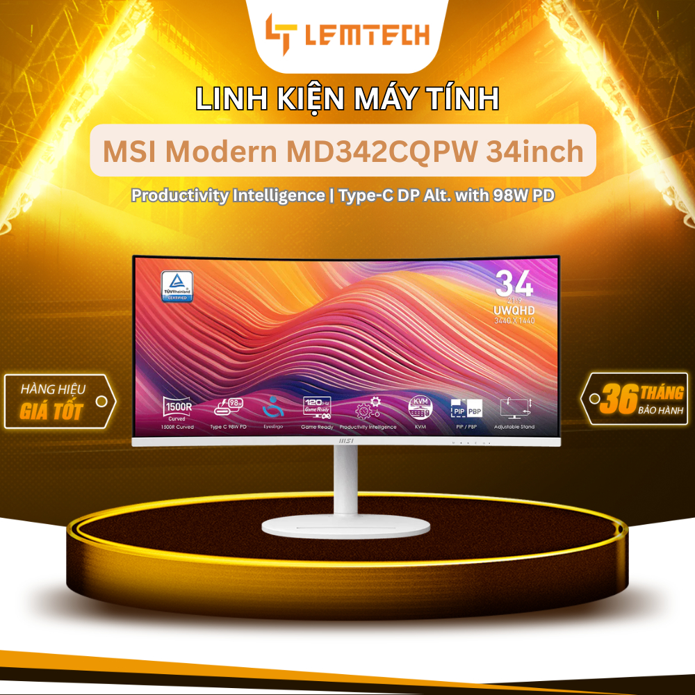 Màn cong MSI Modern MD342CQPW 34inch UWQHD VA 10BIT Type-C 120Hz - BH 36 tháng