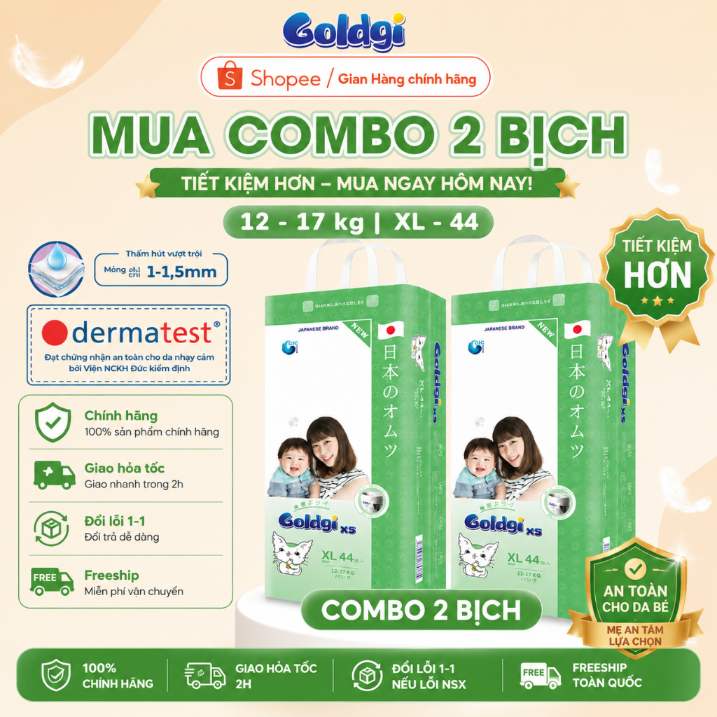 Combo 2 bịch Bỉm Nhật  Goldgi+, Goldgi X5, Goldgi Signature, M-CLASS,  đủ size 2026 new