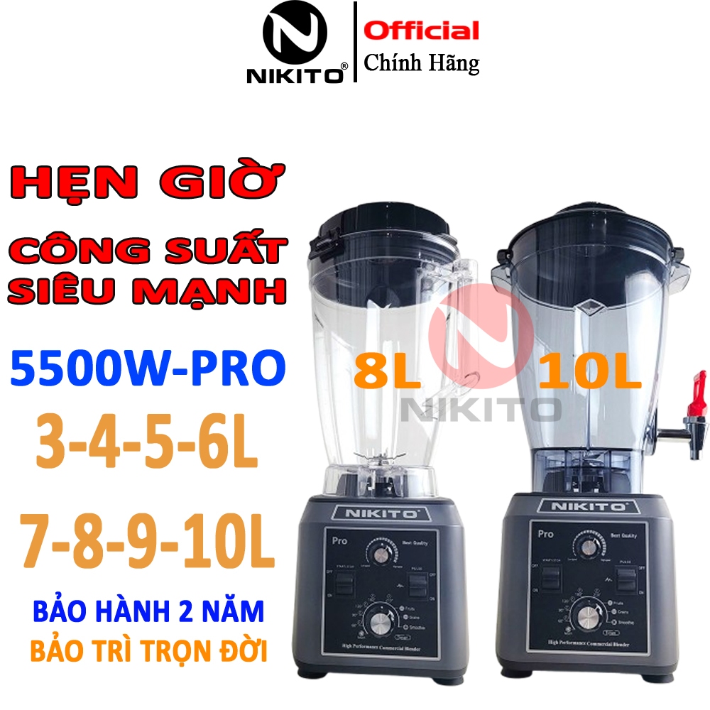 [HẸN GIỜ] Máy Xay Sinh Tố Công Nghiệp NIKITO-PRO 5500W BH 24T Xay Cháo,Nước Sốt Chấm,Sữa Hạt, Sinh T