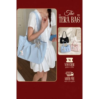 Túi xách đeo vai dáng tote Nữ vải chấm bi xẻ size 41 túi tim tặng charm sao A26 - Tera Bag
