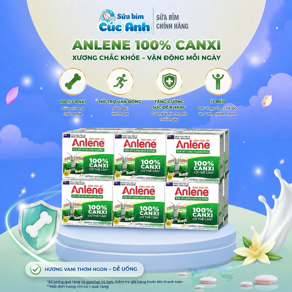 (Date mới ) Thùng 48 hộp sữa nước Anlene hương Vani đậm đặc ít béo 110ml