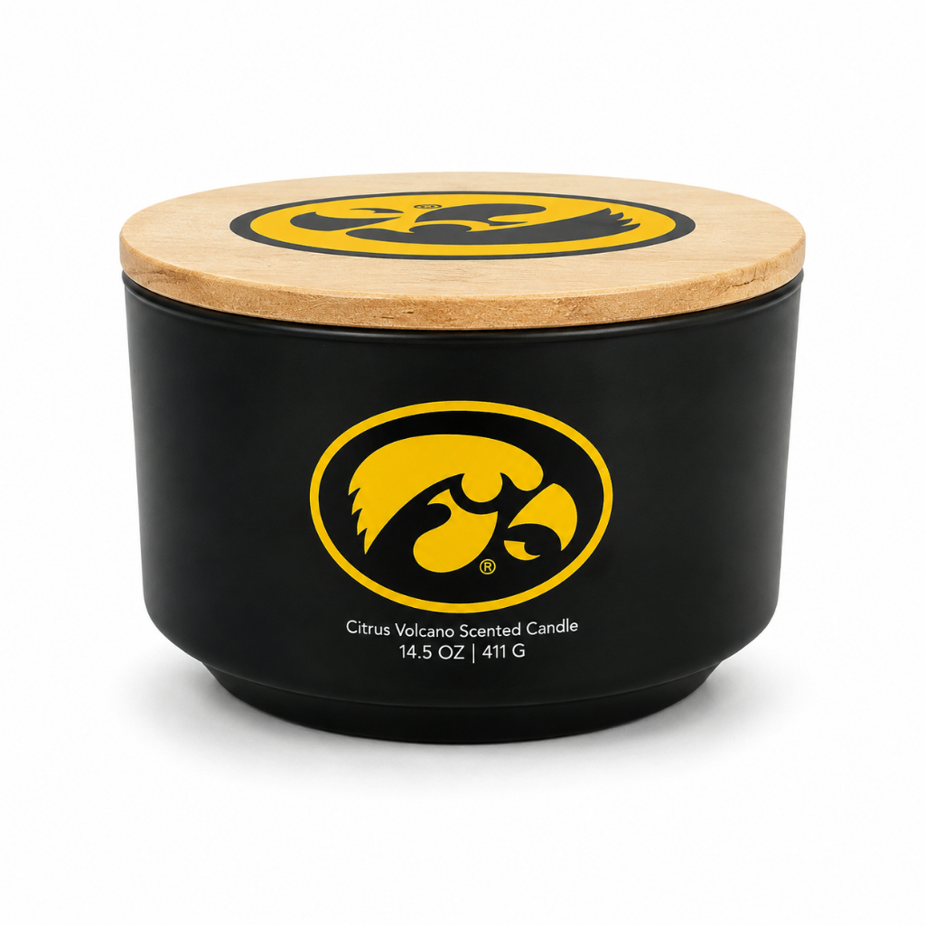 Nến thơm bấc gỗ nến thơm citrus Iowa Hawkeyes Citrus Volcano 3 bấc 411g