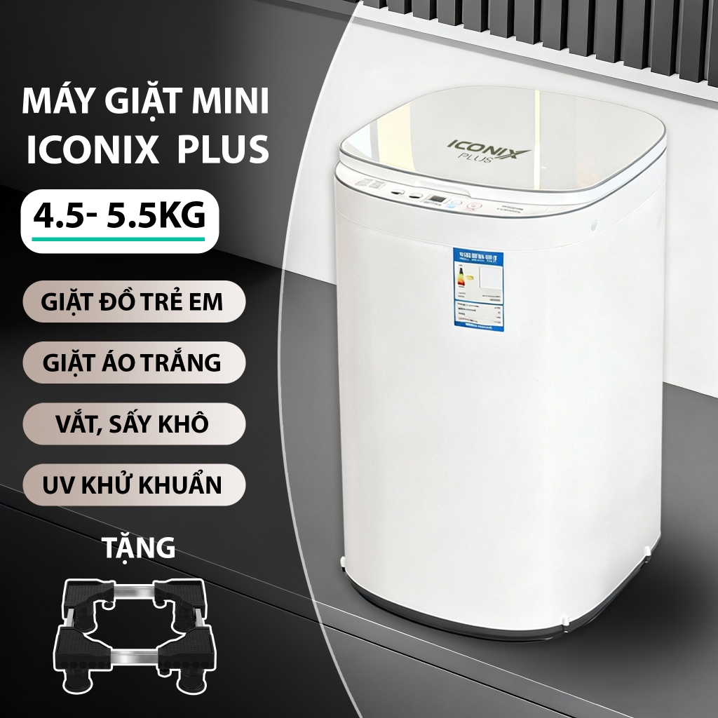 ( BẢN MỚI 2026 ) Máy giặt mini ICONIX PLUS 4,5-5,5 kg vắt sấy khô ,Hẹn giờ ,khử khuẩn tự động 100%