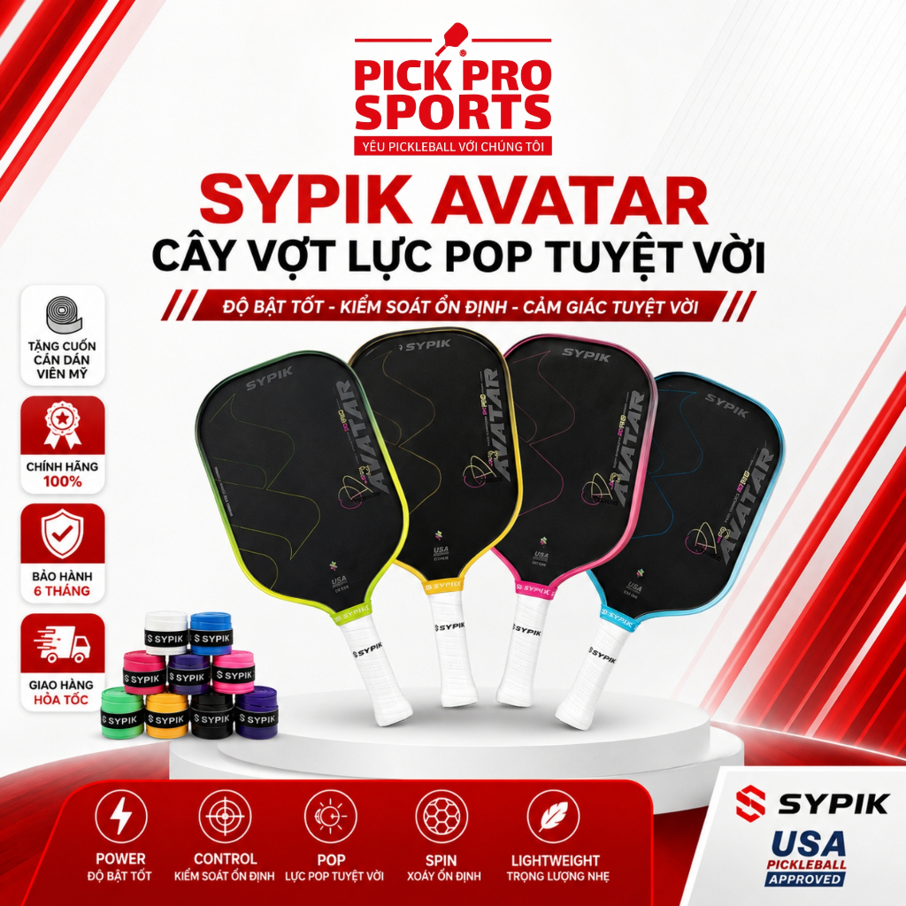 Vợt Pickleball Sypik AVATAR Chính Hãng - Dòng Vợt Lực Pop Tốt Kiểm Soát Cao Tặng Kèm Quấn Cán Dán Vi