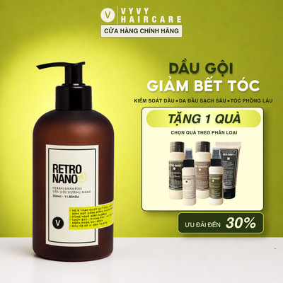 [Da đầu bết dầu] Dầu gội thảo dược Retro Nano ngăn bết tóc tơi phồng giảm rụng tóc vyvyhaircare V 350ml