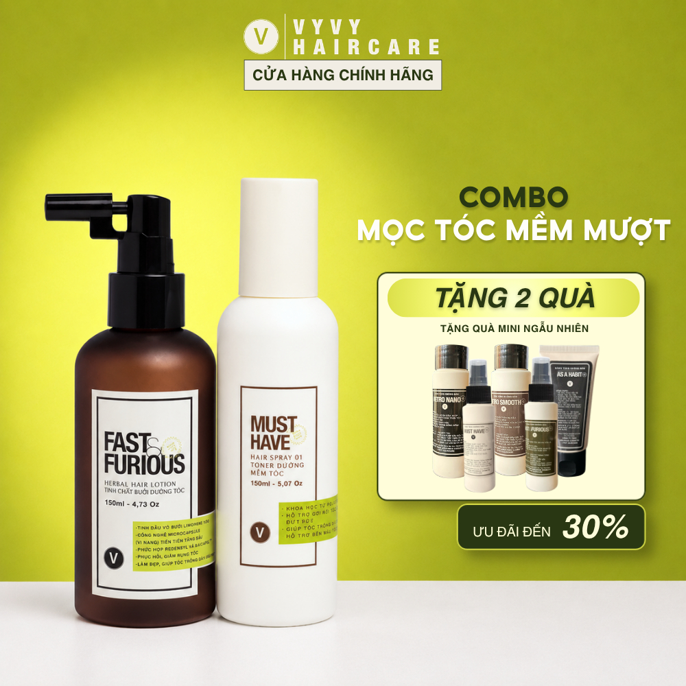 Combo xịt mọc tóc + sữa dưỡng tóc tiện lợi vyvy haircare V 300ml